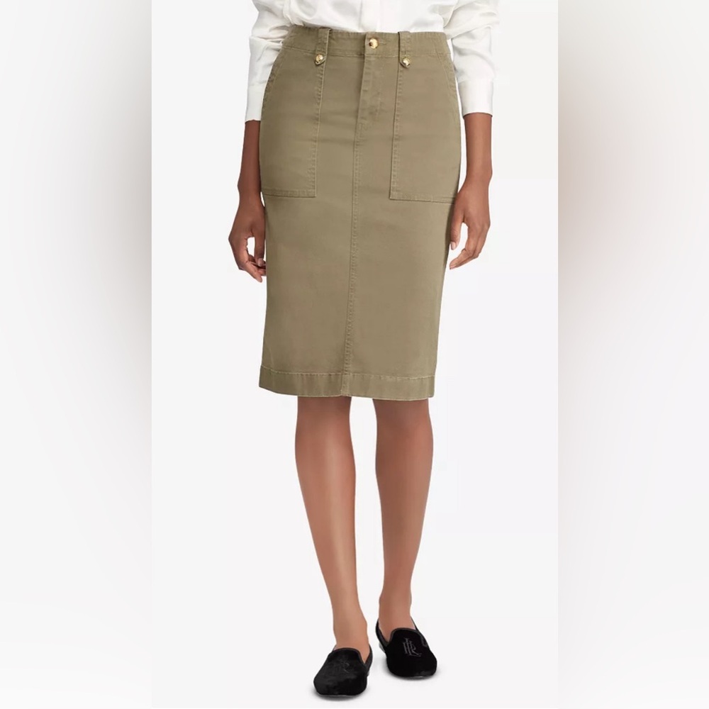 Lauren Ralph Lauren Premium Cotton Pencil Skirt Size 10 Olive Green Khaki Chino